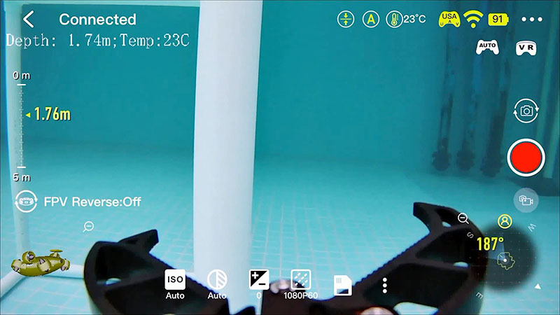 Interface de la App Fifish para control y captura de imágenes y videos con los drones Fifish V6.